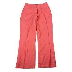 Ashley Stewart Pants Linen Blend Flowy High Rise Women's 12W Hot Pink Red Coral